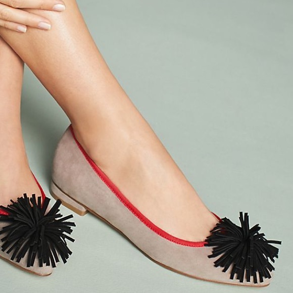 🆕NIB rare Anthropologie PomPom Suede Ballet Flats - Picture 3 of 8
